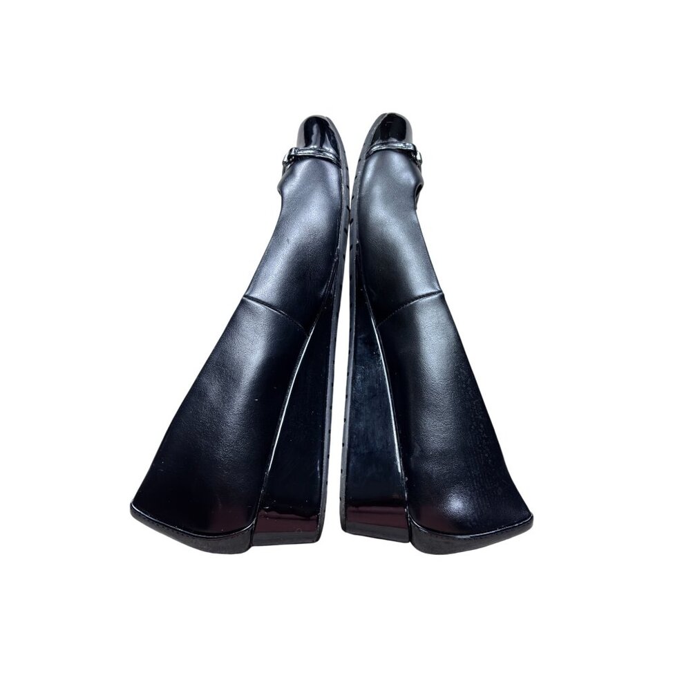 Black Patent Leather Anne Klein Iflex Low Heel Dress Shoes Comfort Wedge - Picture 6 of 9